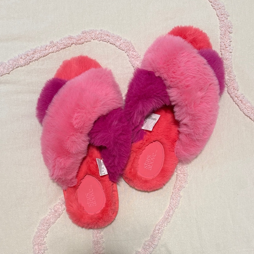Stars Above Pink and Purple Fuzzy Slippers